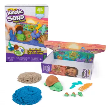 Kinetic Sand , Project Planet Turtle Beach with 14oz Play Sand, Tools & Molds, Sustainably Minded Eco Friendly Materials, Sensory Toys for Kids