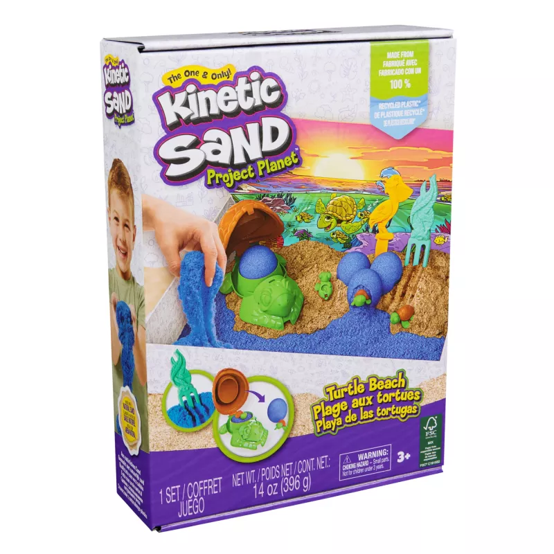 Kinetic Sand , Project Planet Turtle Beach with 14oz Play Sand, Tools & Molds, Sustainably Minded Eco Friendly Materials, Sensory Toys for Kids