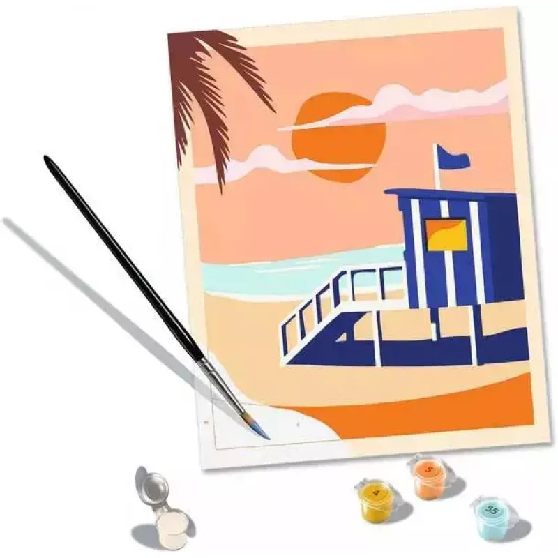 Painting kit Ravensburger CreArt Beach - Cottage, model 23896, includes canvas and paints