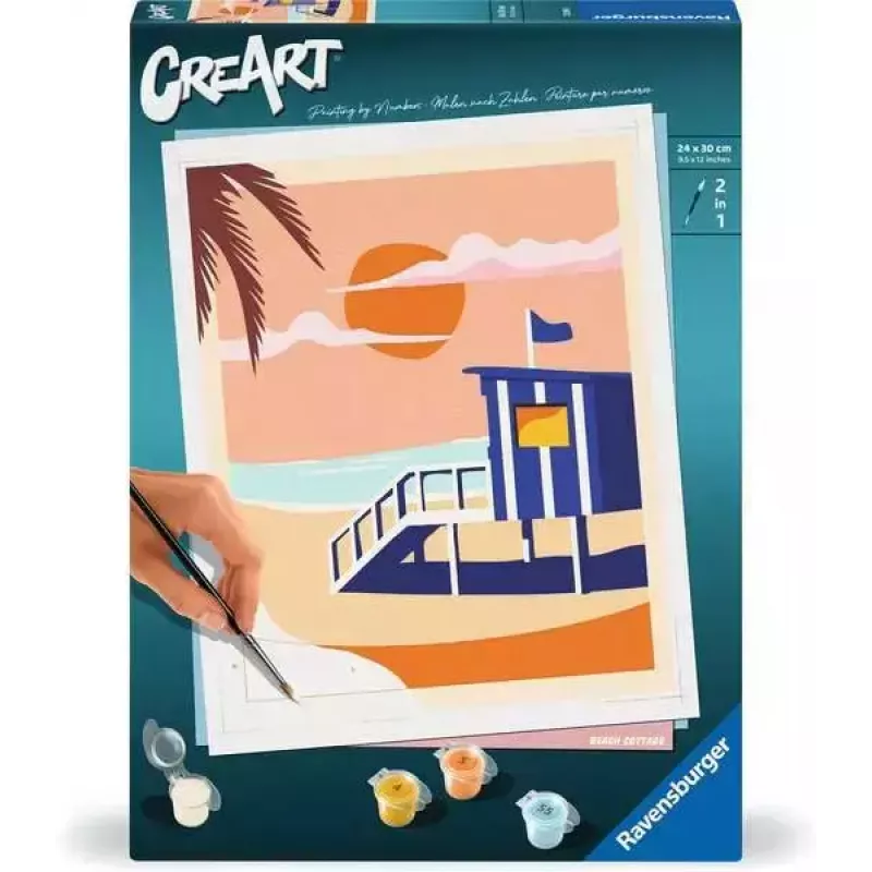 Painting kit Ravensburger CreArt Beach - Cottage, model 23896, includes canvas and paints