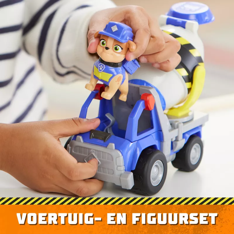 Rubble & Crew , Mix’s Cement Mixer Toy Truck with Action Figure and Movable Construction Toys, Kids Toys for Ages 3 and Up