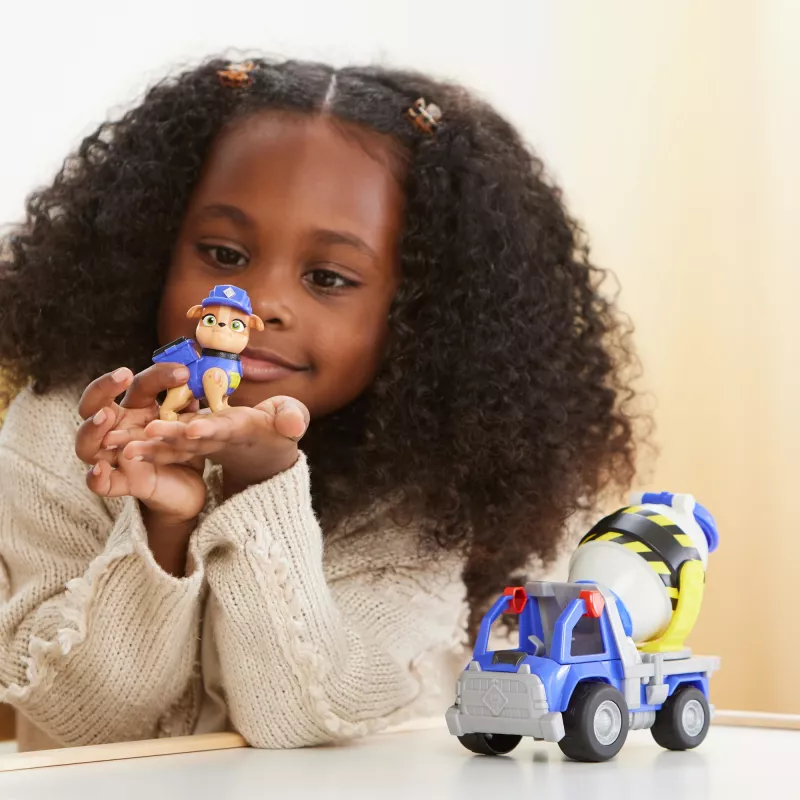 Rubble & Crew , Mix’s Cement Mixer Toy Truck with Action Figure and Movable Construction Toys, Kids Toys for Ages 3 and Up