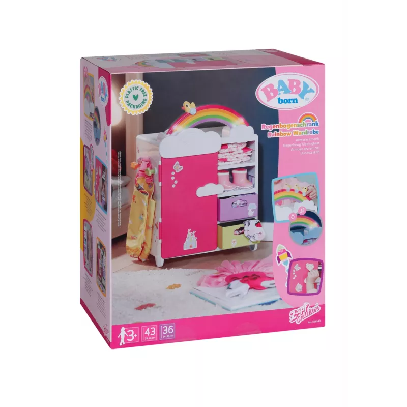 Doll wardrobe zapf creation BABY born Rainbow Wardrobe — for dolls, light effects, requires 3×AAA batteries, recommended age 3+