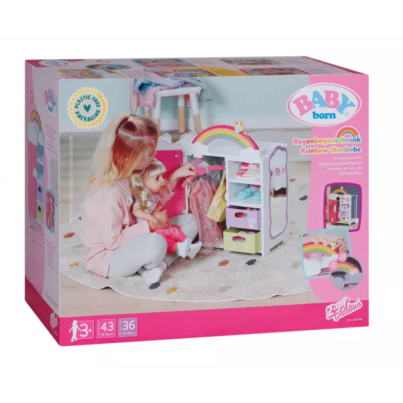 Doll wardrobe zapf creation BABY born Rainbow Wardrobe — for dolls, light effects, requires 3×AAA batteries, recommended age 3+