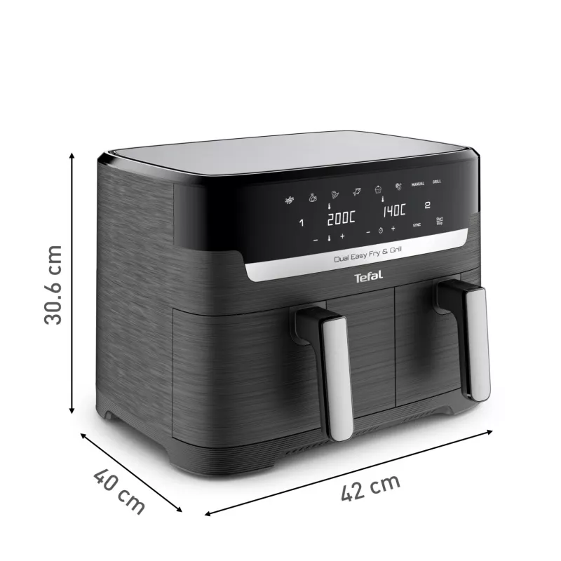 Tefal Dual Easy Fry & Grill EY905B Double 8.3 L Stand-alone 2700 W Hot air fryer Grey