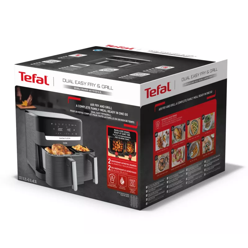 Tefal Dual Easy Fry & Grill EY905B Double 8.3 L Stand-alone 2700 W Hot air fryer Grey
