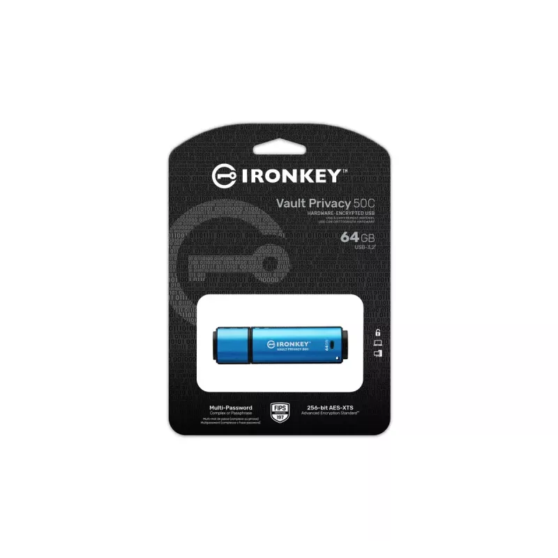 Kingston Technology IronKey 64GB USB-C Vault Privacy 50C AES-256 Encrypted, FIPS 197