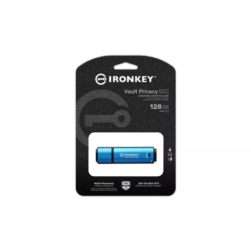 Kingston Technology IronKey 128GB USB-C Vault Privacy 50C AES-256 Encrypted, FIPS 197