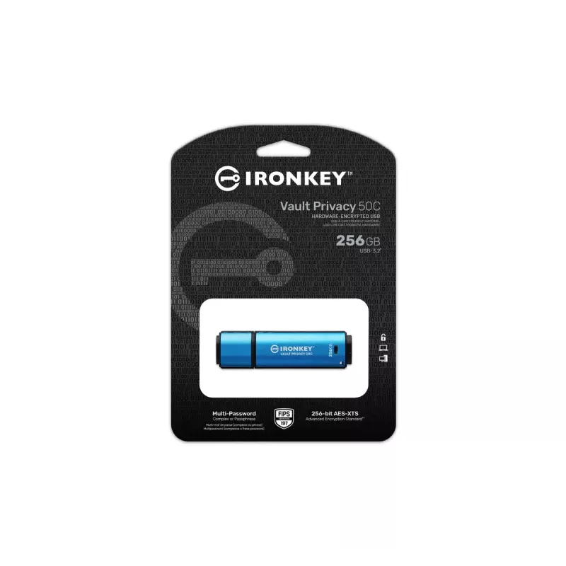 Kingston Technology IronKey 256GB USB-C Vault Privacy 50C AES-256 Encrypted, FIPS 197