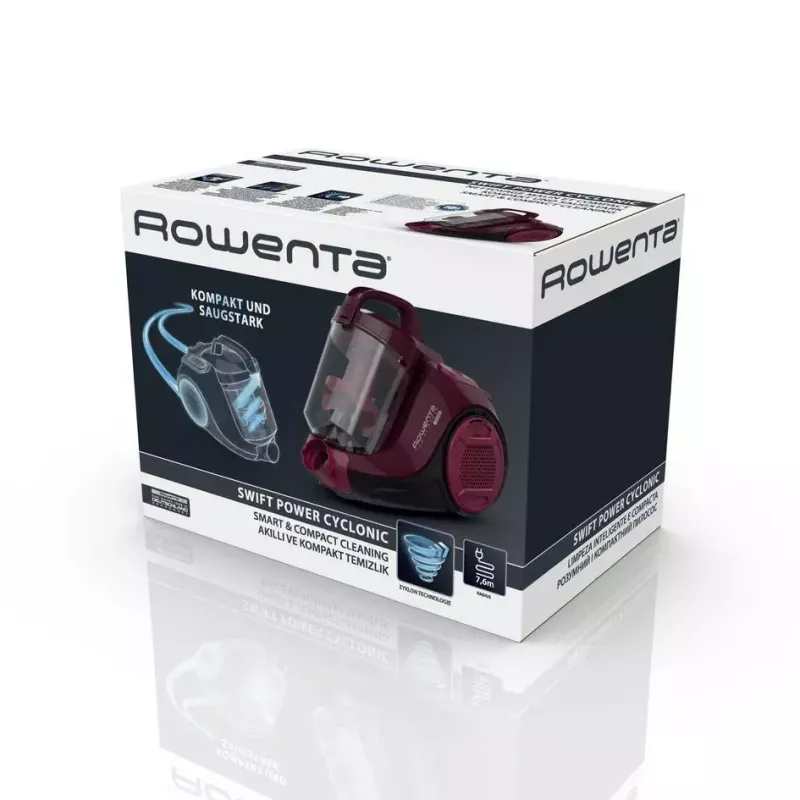 Cylinder vacuum ROWENTA Swift Power RO2933 — 750 W, bagless, burgundy/black, 4.87 kg