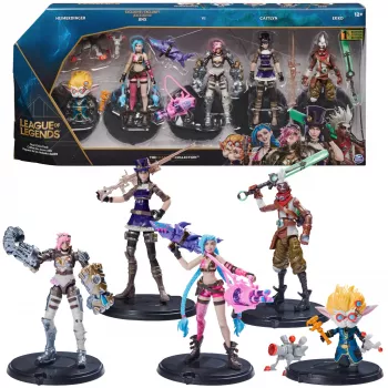 League of Legends , Dual Cities Pack w/ Exclusive Jinx, Heimerdinger, Vi, Caitlyn, and Ekko, 4-Inch Collectible Figures, Accessories, Ages 12 and Up