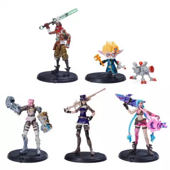 League of Legends , Dual Cities Pack w/ Exclusive Jinx, Heimerdinger, Vi, Caitlyn, and Ekko, 4-Inch Collectible Figures, Accessories, Ages 12 and Up