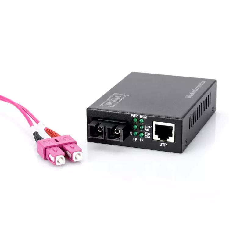 DIGITUS Media Converter, Multimode 10/100Base-TX to 100Base-FX, Incl. PSU SC connector, Up to 2km