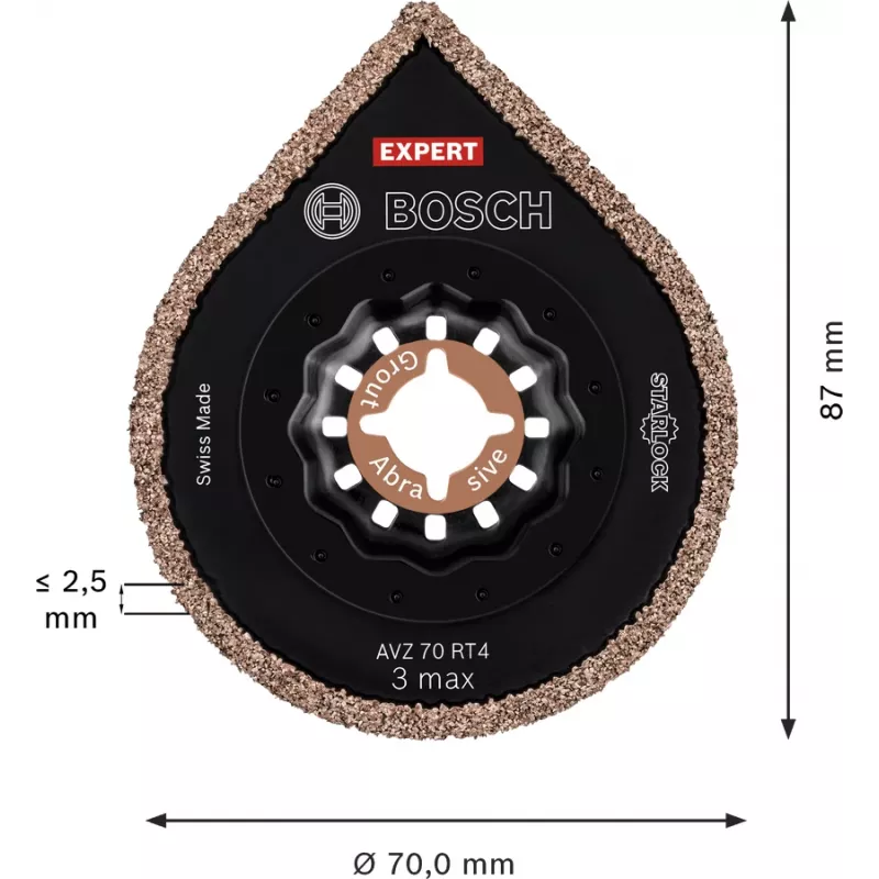 BOSCH Grout remover Expert AVZ 70 RT4 Grout + Abrasive, Ø 70 mm, saw blade 10 pieces, Carbide-RIFF, cutting width 2.5 mm