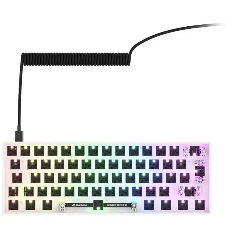 Compact 60% wired keyboard Sharkoon SKILLER SGK50 S4 — QWERTY German layout, RGB backlight, USB, 1.5 m cable, white
