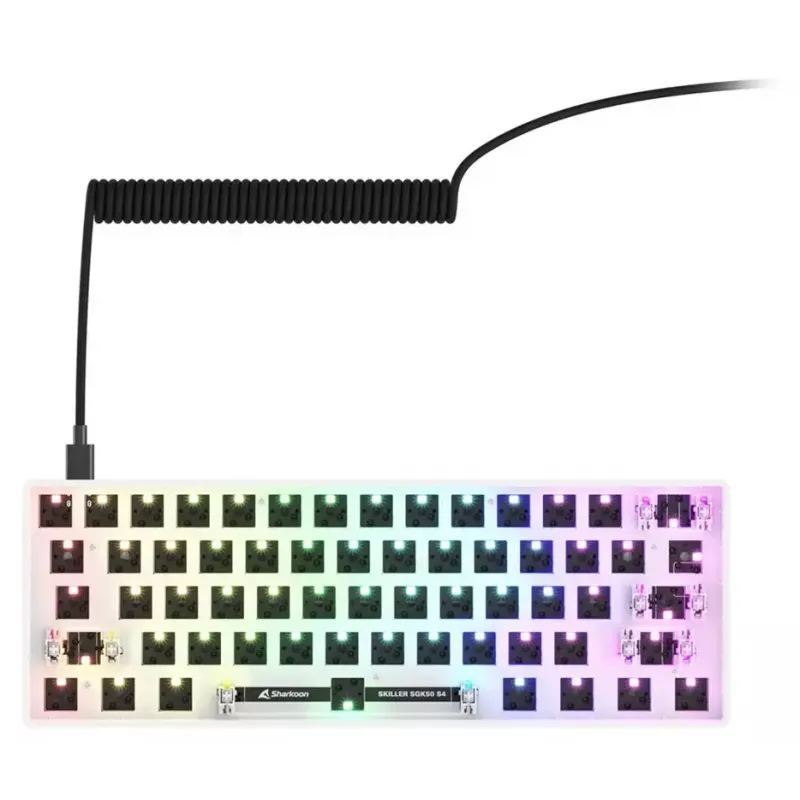 Compact 60% wired keyboard Sharkoon SKILLER SGK50 S4 — QWERTY German layout, RGB backlight, USB, 1.5 m cable, white