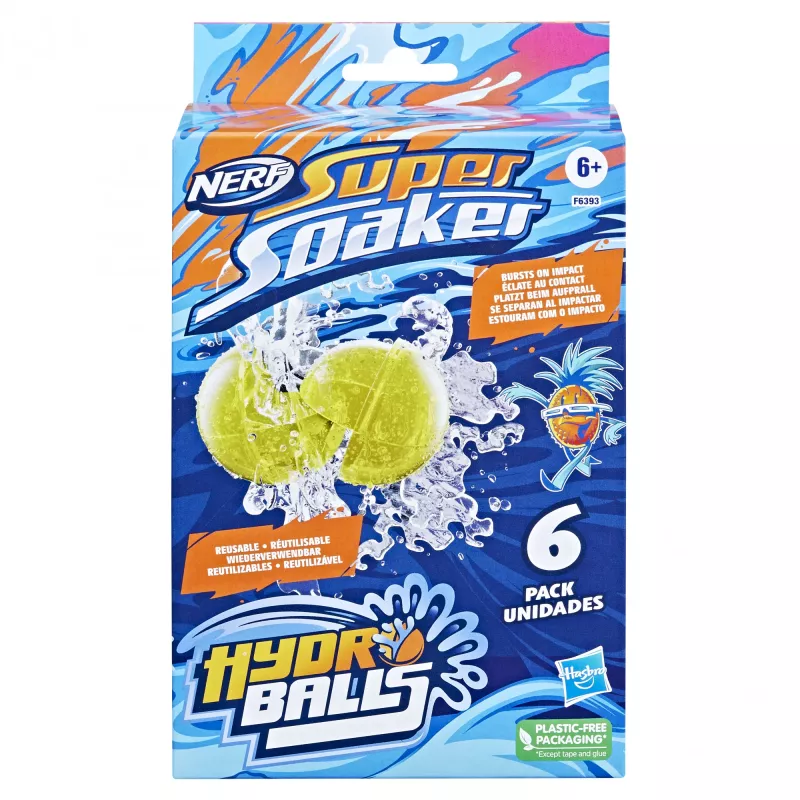 Water balloons HASBRO Nerf Super Soaker Hydro Balls — built-in water tank, 6 pcs, plastic, blue/yellow, age 6+
