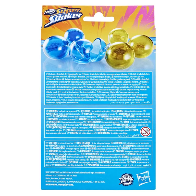 Water balloons HASBRO Nerf Super Soaker Hydro Balls — built-in water tank, 6 pcs, plastic, blue/yellow, age 6+