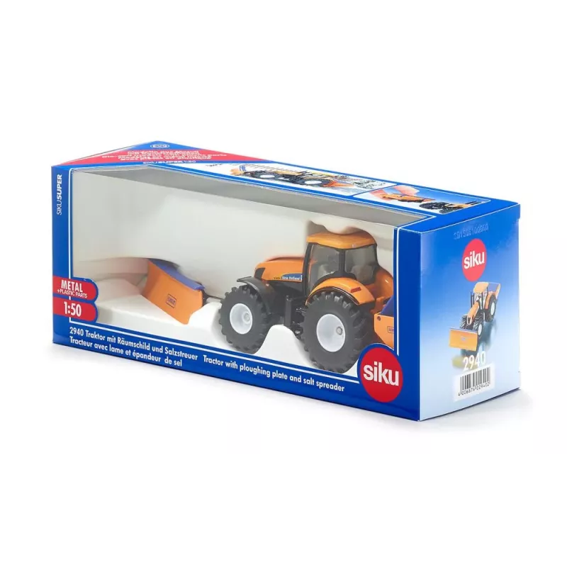 Siku Tractor with ploughing plate and salt spreader, Tractor model, Preassembled, 1:50, Metal, Plastic, 3 yr(s), Black, Blue, Orange