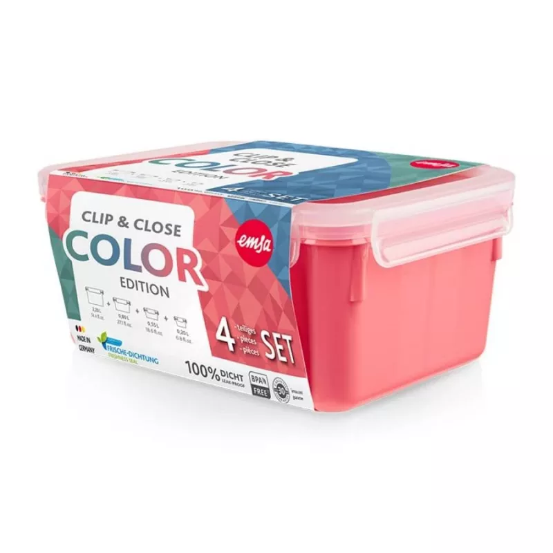 EMSA Clip & Close Rectangular Set Coral 4 pc(s)