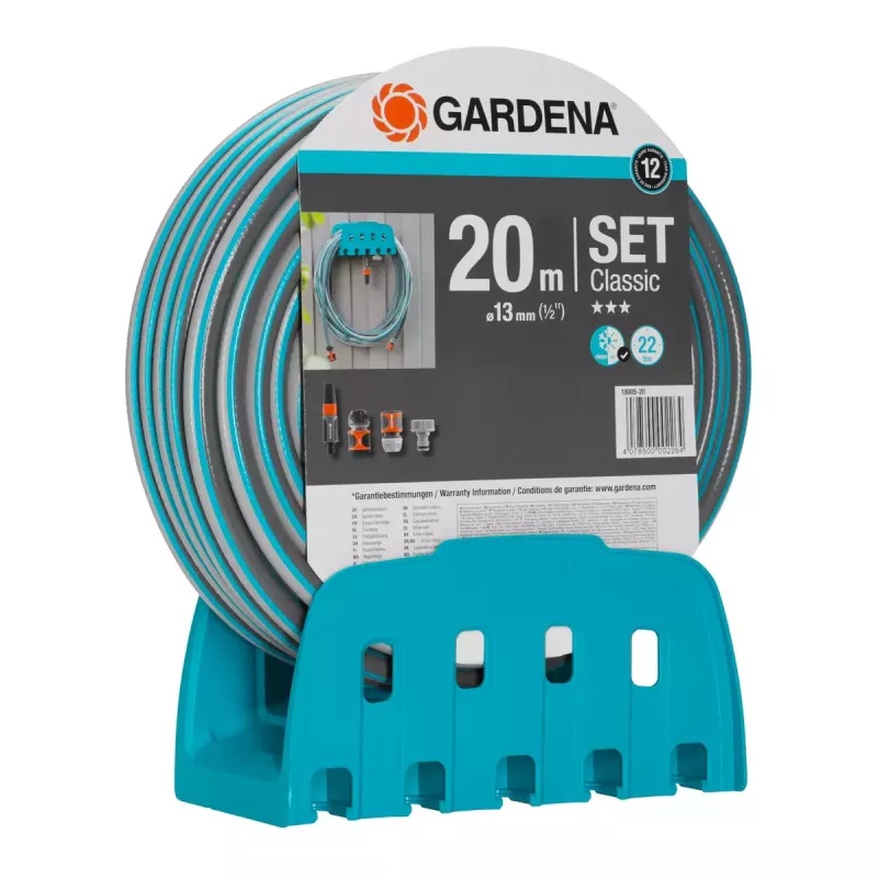 Gardena Wall-Mounted Hose Holder with Classic Hose 13 mm (1/2"), 20 m, Grey/Turquoise