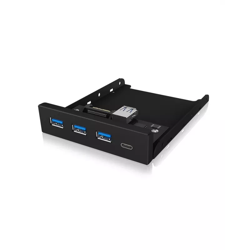 USB hub ICY BOX IB-HUB1418-i3 — GL3520/ASM1543 chipset, black, 101×137×25 mm