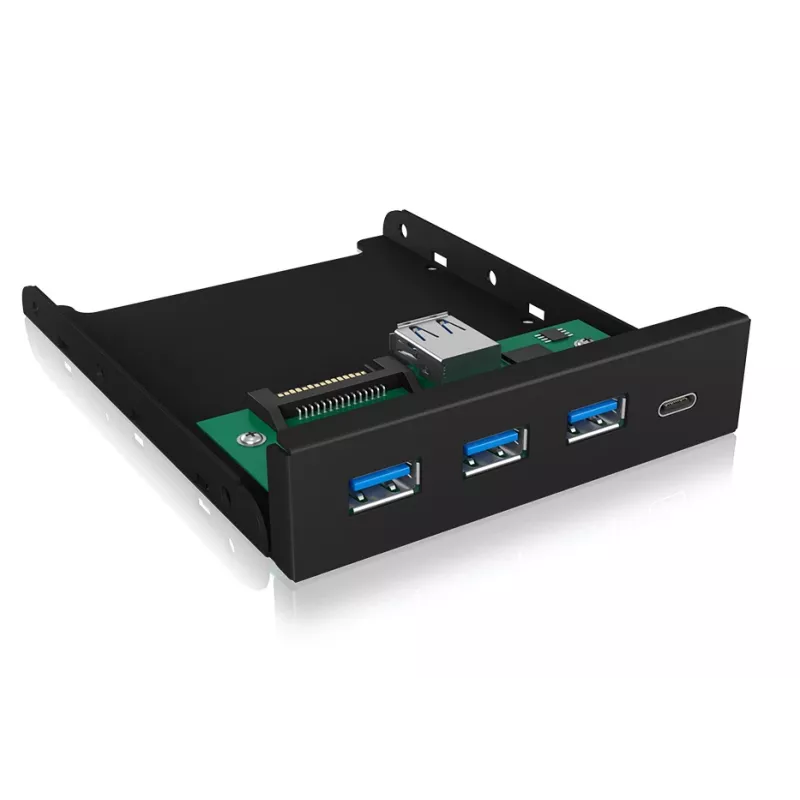 USB hub ICY BOX IB-HUB1418-i3 — GL3520/ASM1543 chipset, black, 101×137×25 mm
