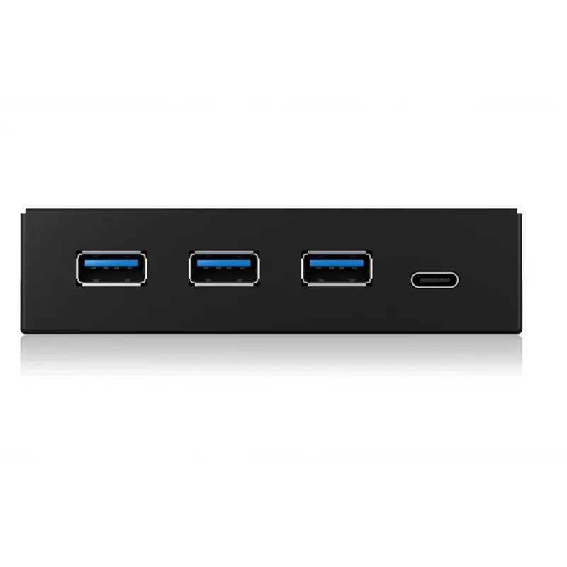 USB hub ICY BOX IB-HUB1418-i3 — GL3520/ASM1543 chipset, black, 101×137×25 mm