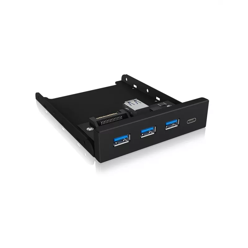 USB hub ICY BOX IB-HUB1418-i3 — GL3520/ASM1543 chipset, black, 101×137×25 mm