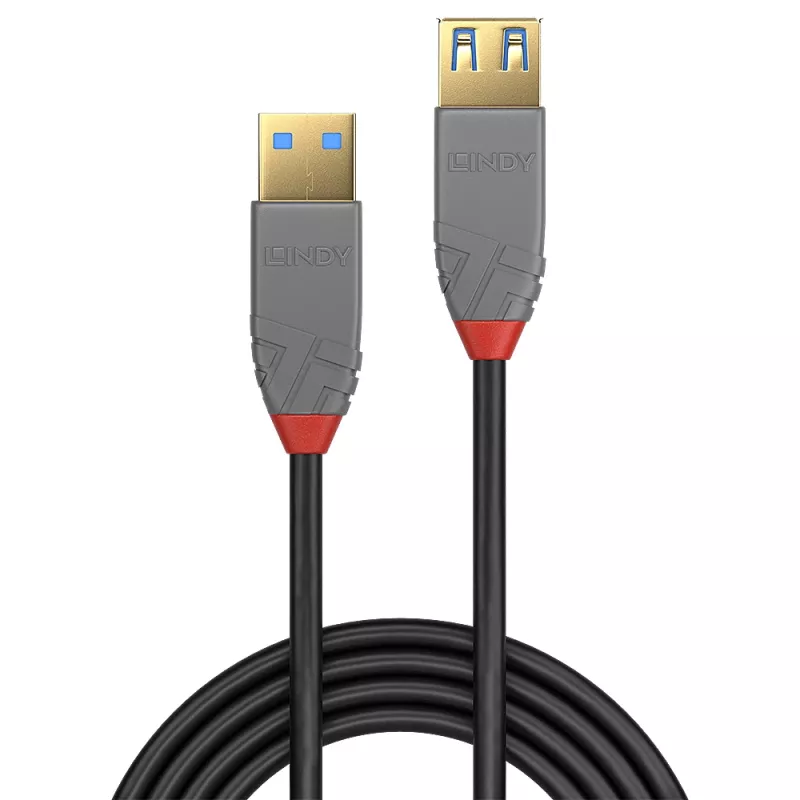 Lindy 3m USB 3.2 Type A Extension Cable, 5Gbps, Anthra Line, 3 m, USB A, USB A, USB 3.2 Gen 1 (3.1 Gen 1), 5 Gbit/s, Black
