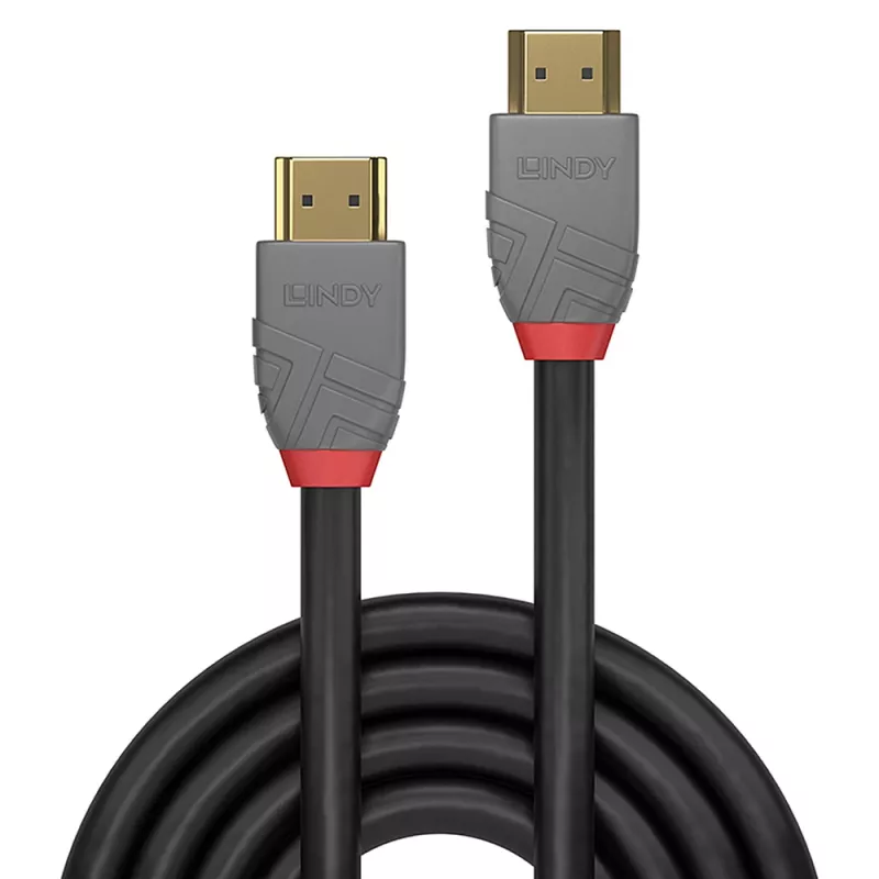 Lindy 1m High Speed HDMI Cable, Anthra Line, 1 m, HDMI Type A (Standard), HDMI Type A (Standard), 4096 x 2160 pixels, 18 Gbit/s, Black, Grey