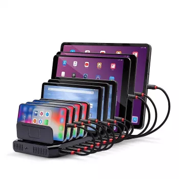 Lindy 96W 10 Port USB Charging Station, Freestanding, Plastic, Black, Contact, With all USB Type A devices, Power