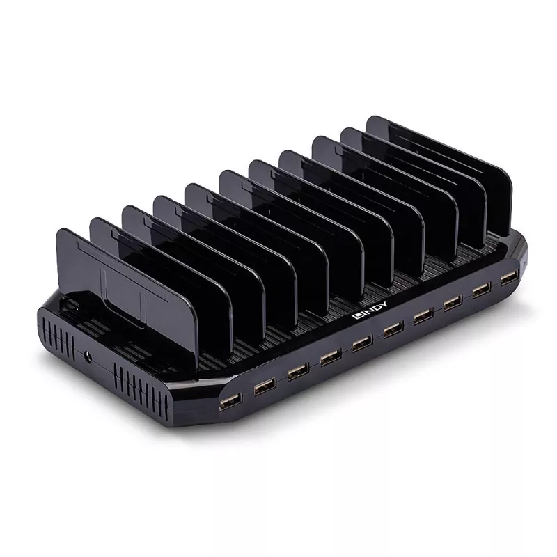 Lindy 96W 10 Port USB Charging Station, Freestanding, Plastic, Black, Contact, With all USB Type A devices, Power