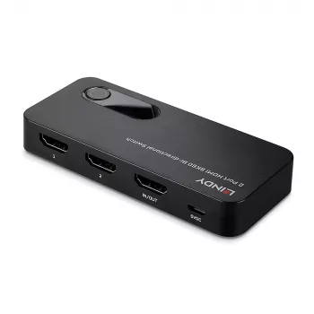 Lindy 2 Port HDMI 8K60 Bi-Directional Switch, HDMI, ABS, Black, 120 Hz, 3840 x 2160, 7680 x 4320, 48 Gbit/s