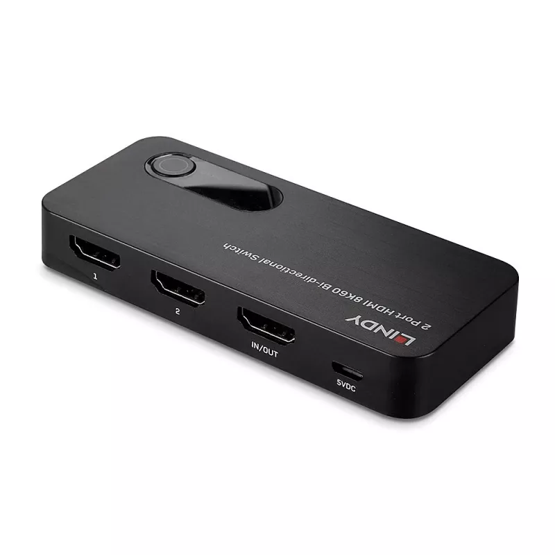 Lindy 2 Port HDMI 8K60 Bi-Directional Switch, HDMI, ABS, Black, 120 Hz, 3840 x 2160, 7680 x 4320, 48 Gbit/s