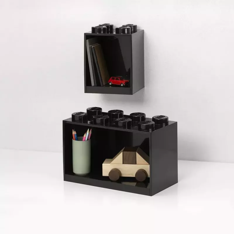 room copenhagen LEGO Brick Shelf 8+4 black — modular wall shelf with 2 shelves