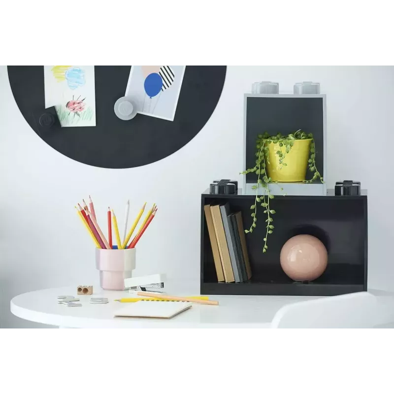 room copenhagen LEGO Brick Shelf 8+4 black — modular wall shelf with 2 shelves
