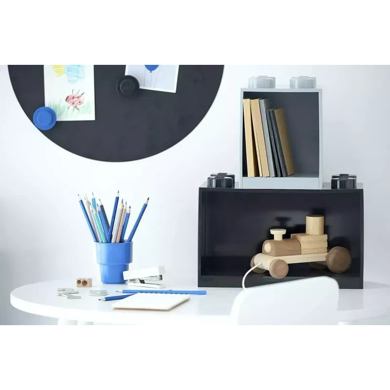 room copenhagen LEGO Brick Shelf 8+4 black — modular wall shelf with 2 shelves