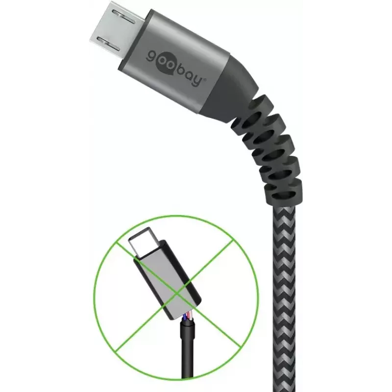 USB cable Wentronic 49282 USB 2.0 1 m Micro-USB B USB A Black Grey