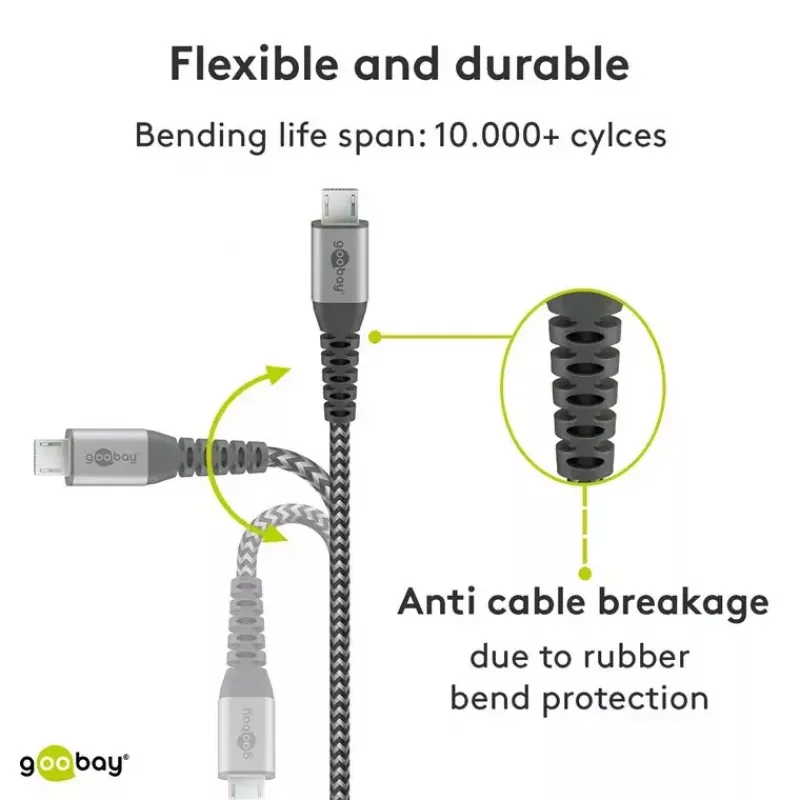USB cable Wentronic 49282 USB 2.0 1 m Micro-USB B USB A Black Grey