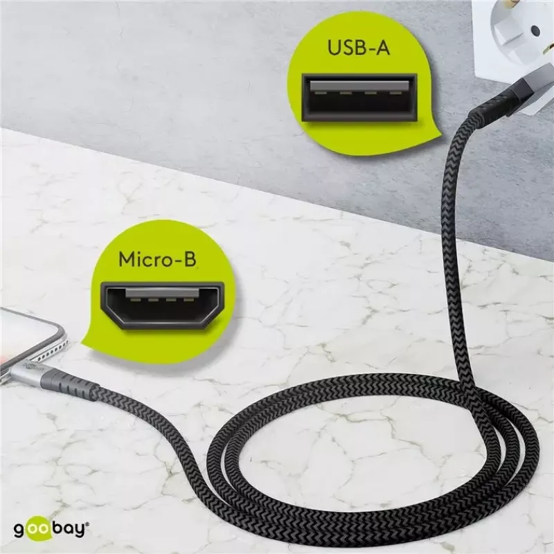 USB cable Wentronic 49282 USB 2.0 1 m Micro-USB B USB A Black Grey