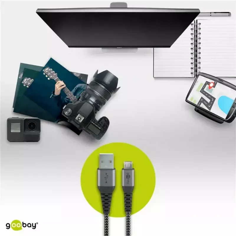 USB cable Wentronic 49282 USB 2.0 1 m Micro-USB B USB A Black Grey