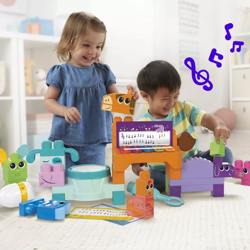 MEGA BLOKS Fisher Price Musical Farm Band Sensory Block Toy (45 Pieces) for Toddler