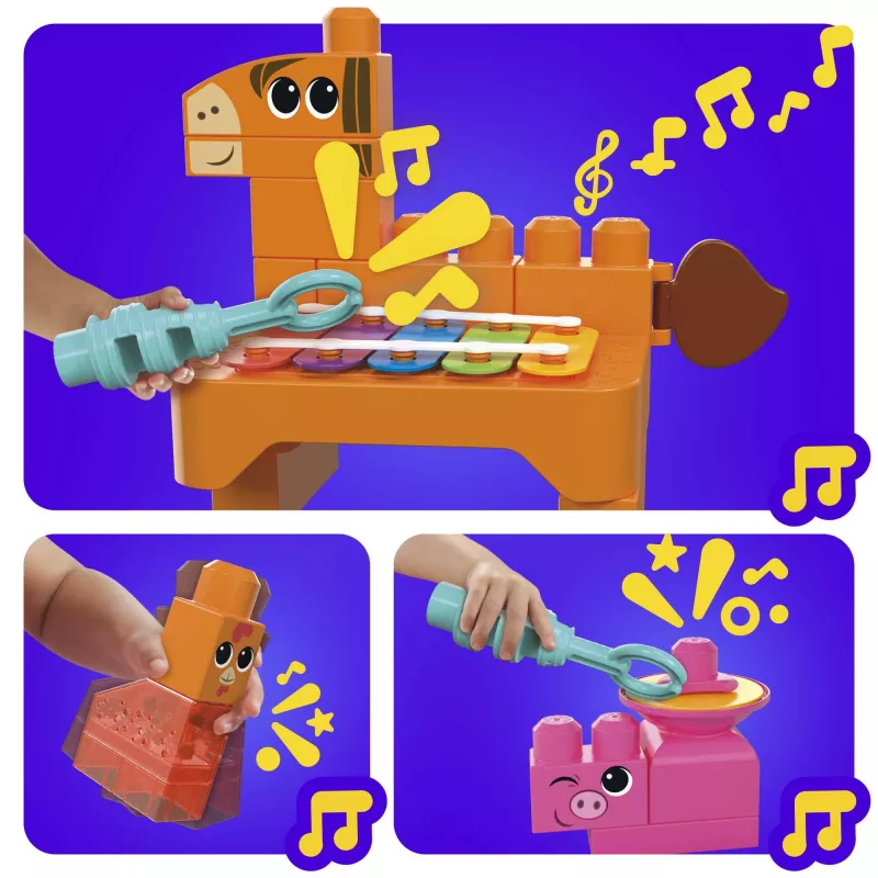 MEGA BLOKS Fisher Price Musical Farm Band Sensory Block Toy (45 Pieces) for Toddler