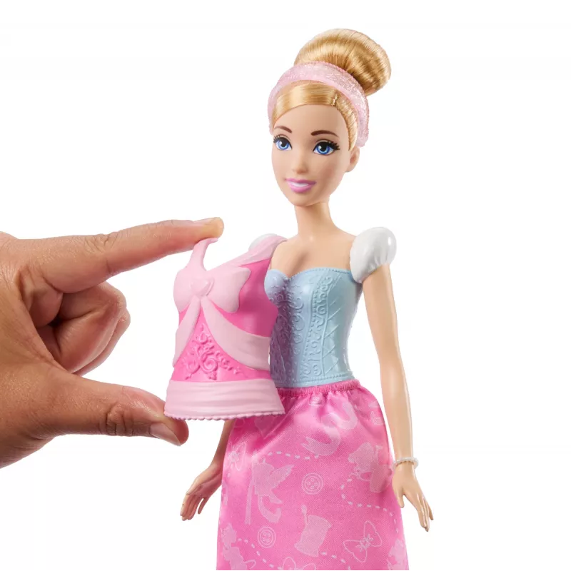 Disney Princess 2-in-1 Stories Cinderella Fashion Doll with 2 Snap-On Bodices, 2 Skirts & 9 Accessories