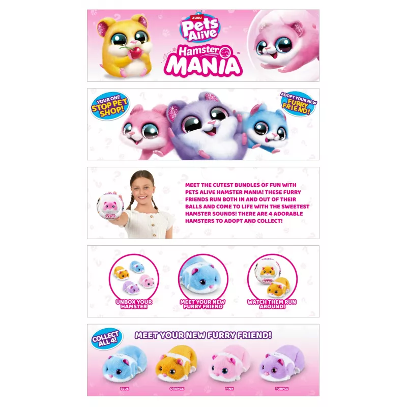 Toy hamster Zuru Pets Alive Hamster Mania — battery-powered interactive hamster, for ages 3+, AAA