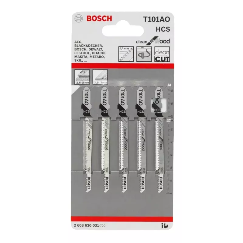 Bosch 2 608 630 031 jigsaw/scroll saw/reciprocating saw blade Jigsaw blade High carbon steel (HCS) 5 pc(s)