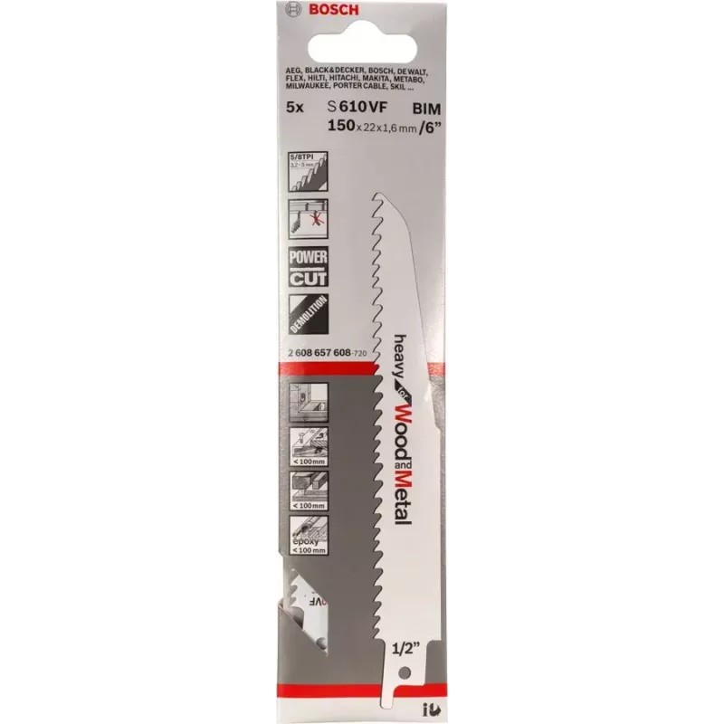 Sabre Saw Blade Bosch S 610 VF Heavy for Wood and Metal 15 cm 5 TPI