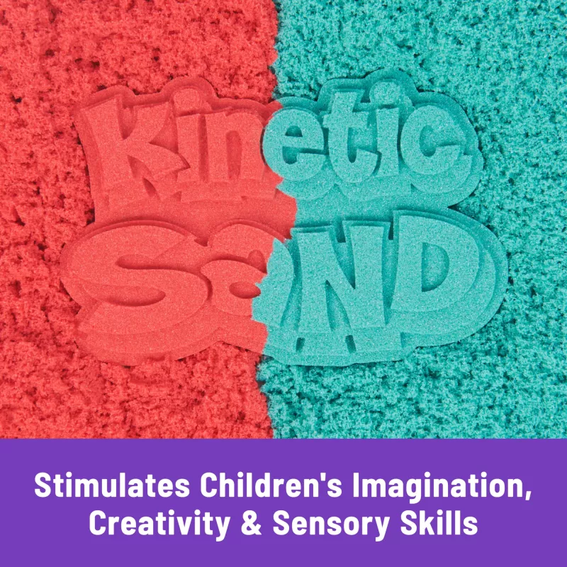 Children's Kinetic Sand Kit Spinmaster Mold n’ Flow 1.5 lb Red & Teal with 3 Tools (Ages 3+)