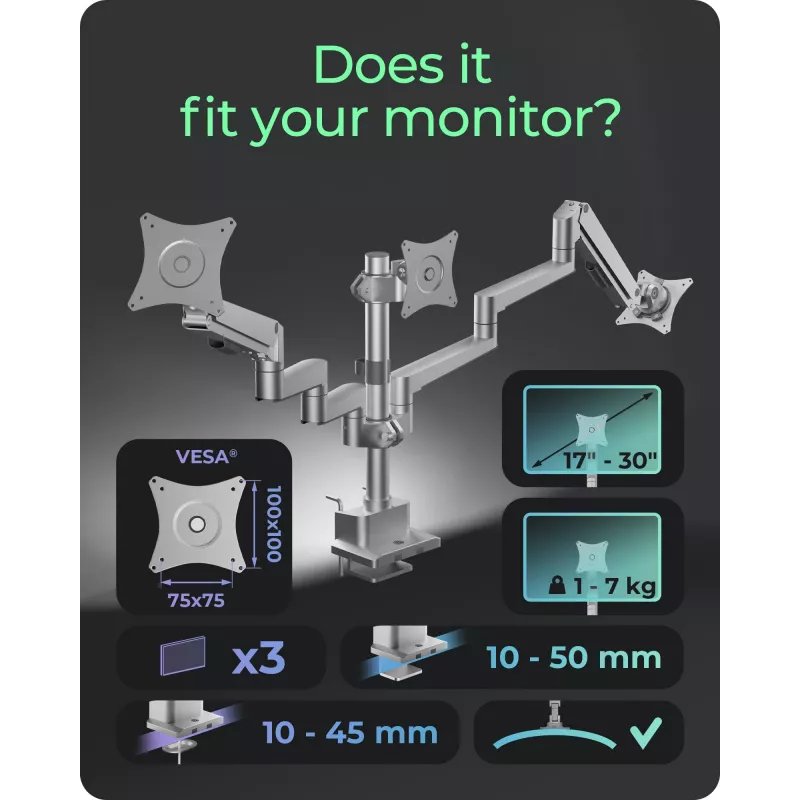 Monitor Mount ICY BOX IB-MS525-T 30 inch Grey Silver Clamp Grommet